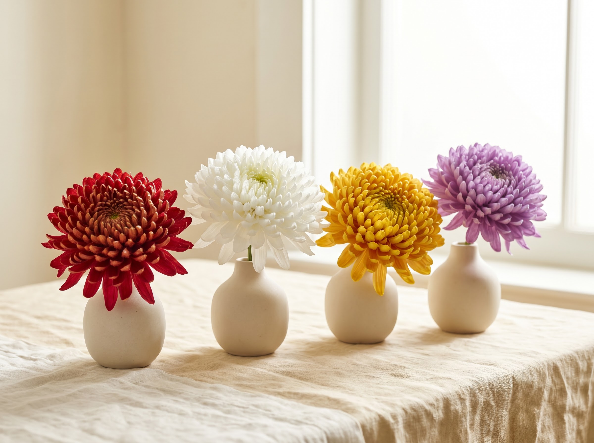 Chrysanthemum colour meanings key for red, white, yellow, and violet blooms with traditional readings