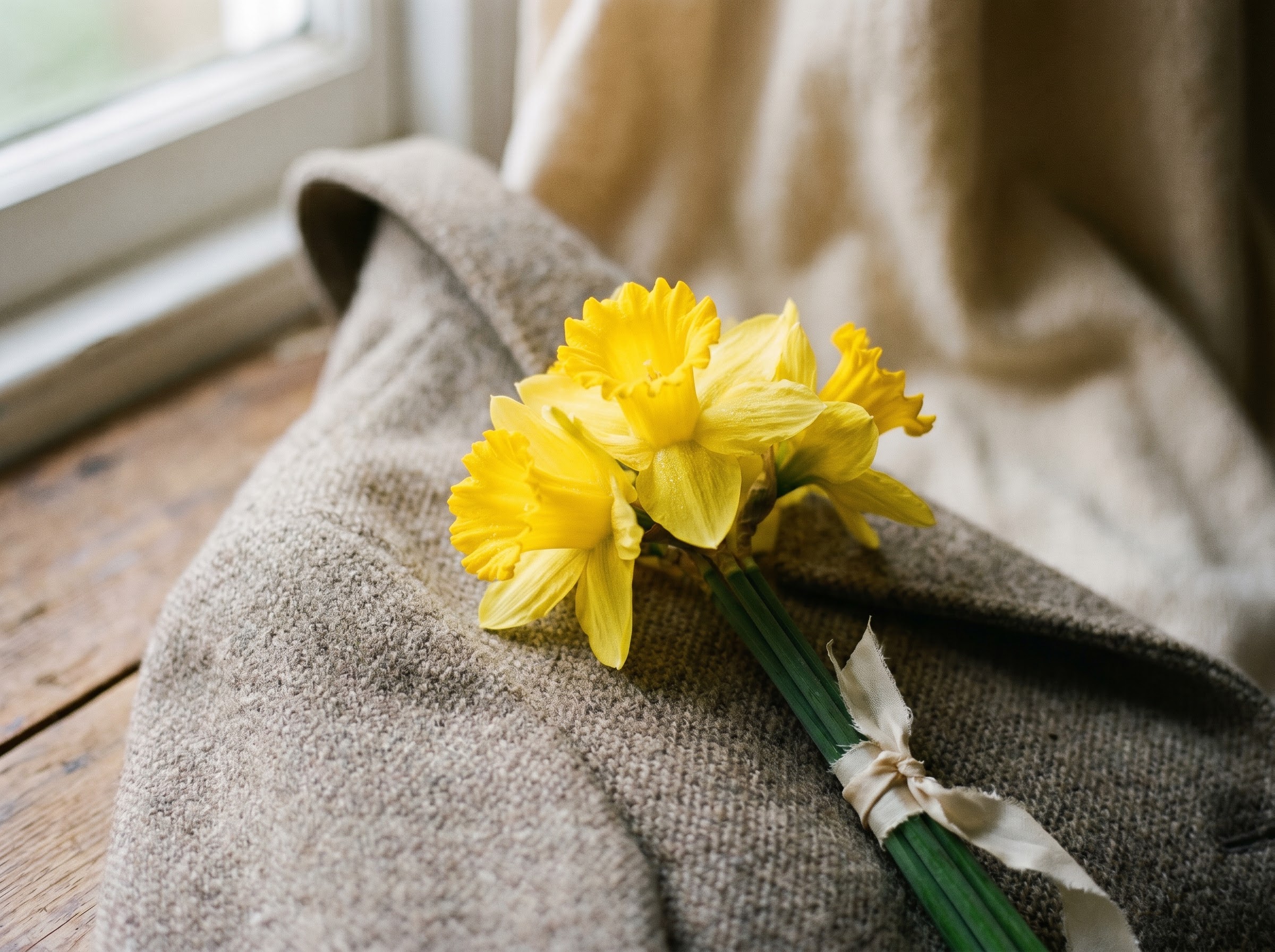 Daffodils as a small St David's Day posy on March first, the national flower of Wales