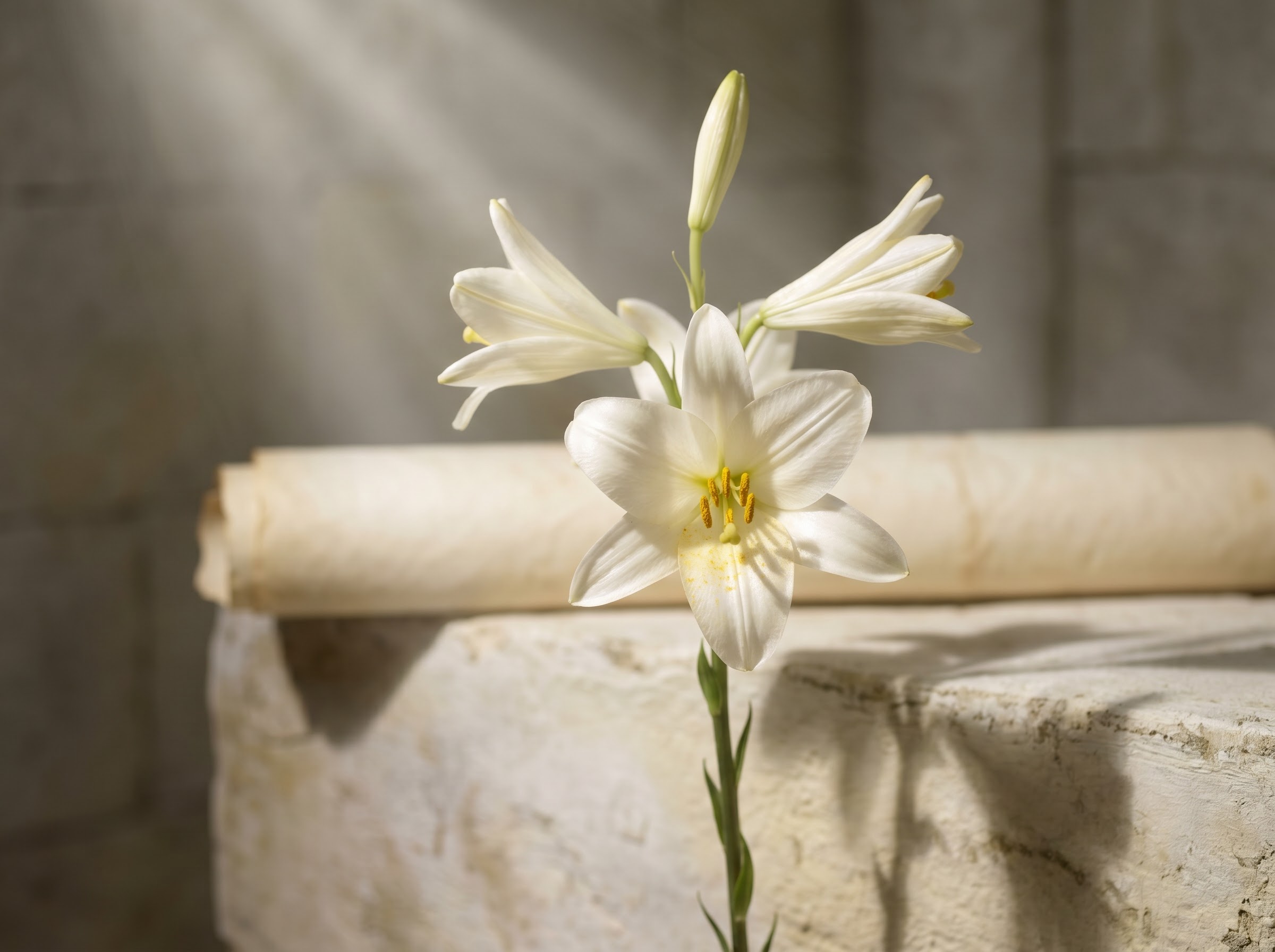White Madonna lily evoking the Virgin Mary purity symbolism behind the lily Bible meaning