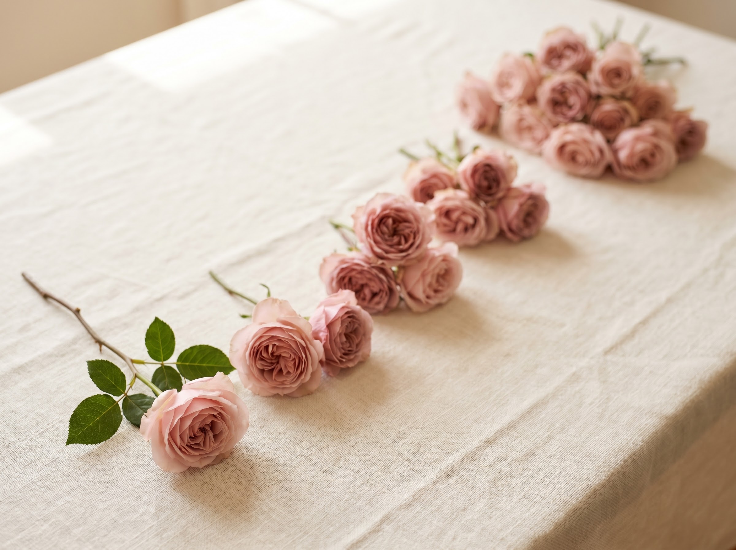 Rose-count key matching one, three, six, twelve, twenty-four, fifty and a hundred roses to traditional meanings