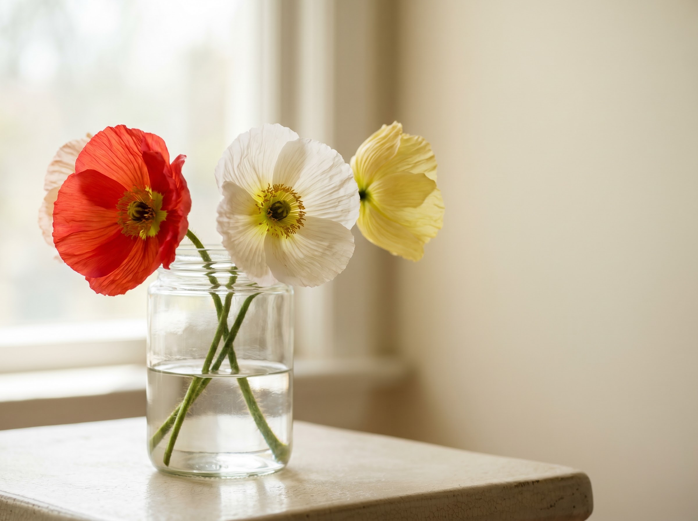 Red, white, and yellow poppies side by side showing distinct poppy colour meanings