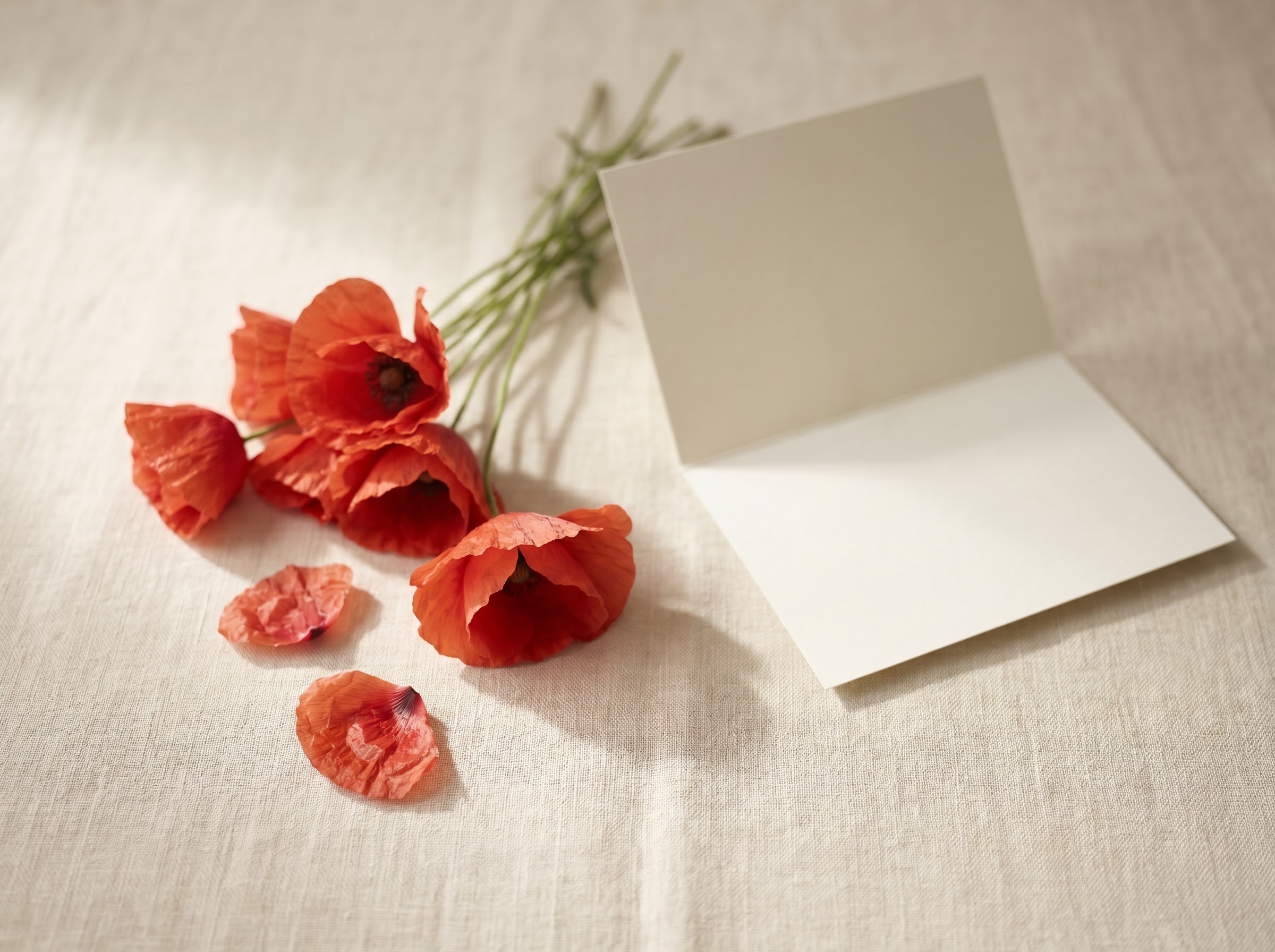 Poppies beside a handwritten sympathy card as a gesture of remembrance and consolation