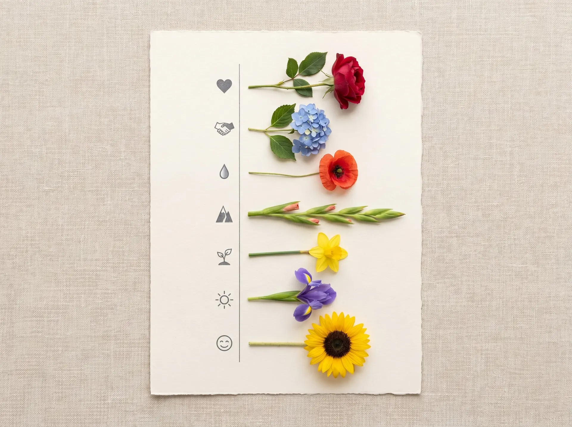 Editorial chart matching feelings such as love grief and strength to their flowers with best picks