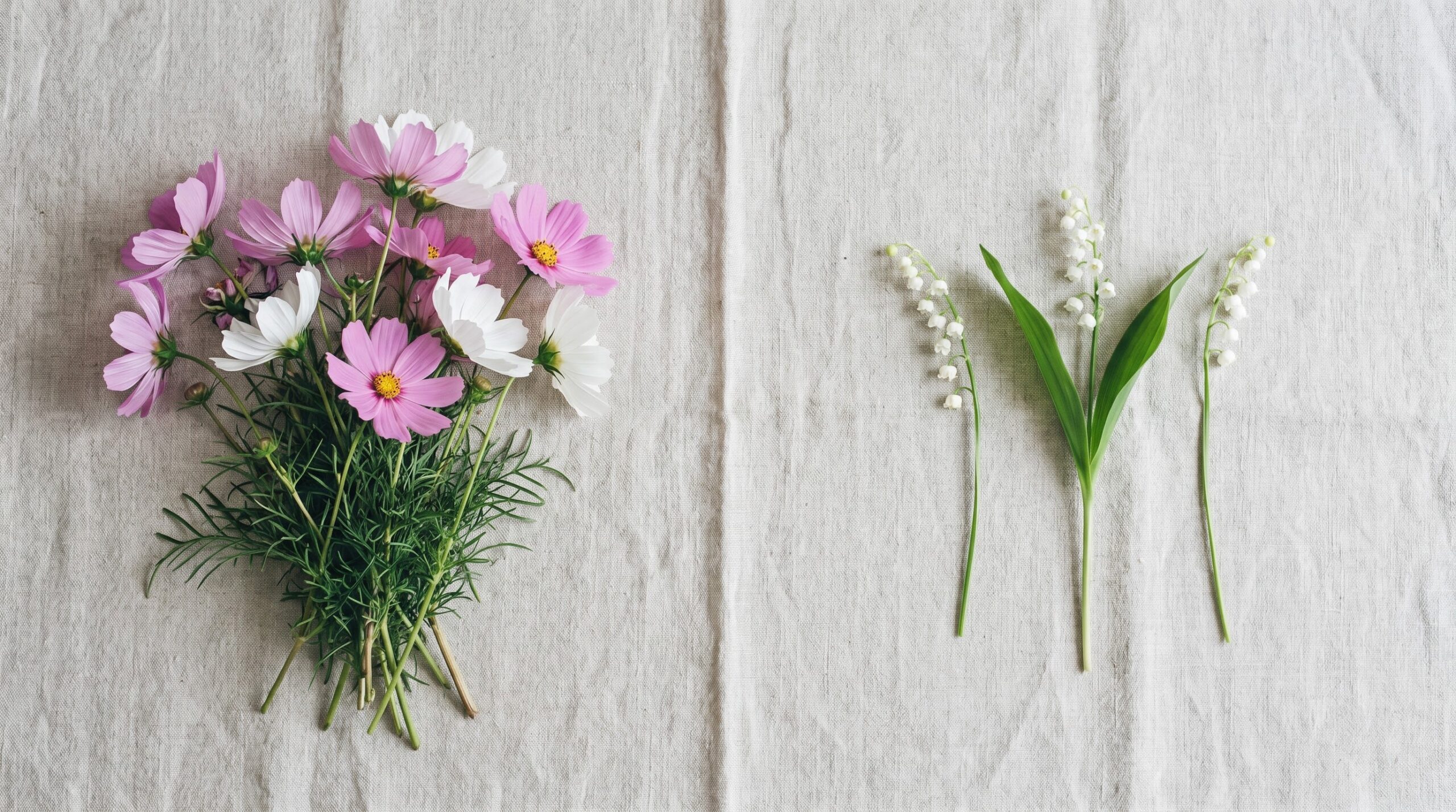 Cosmos and lily of the valley flowers side by side, the two rival year-two picks