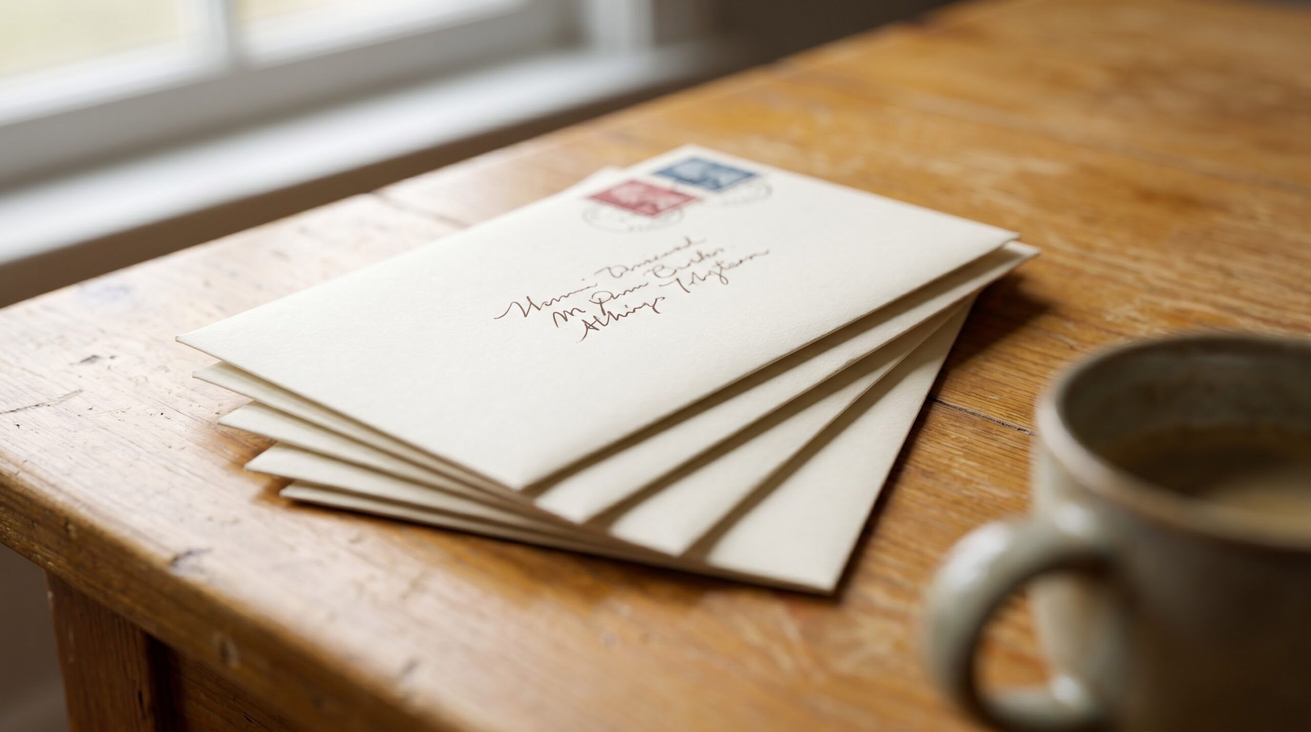 a small stack of addressed envelopes ready to send