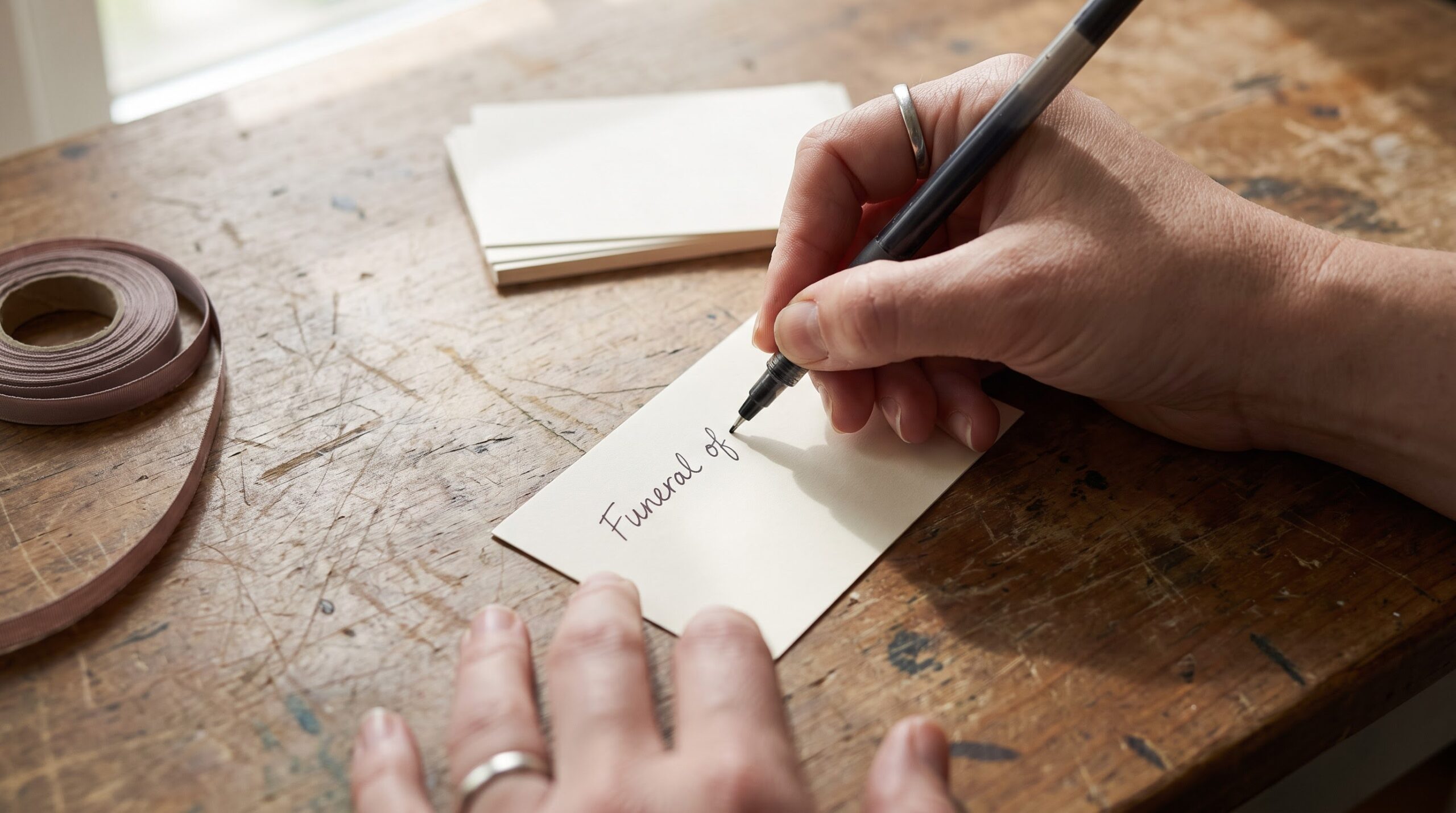 delivery card being written with the deceased's name