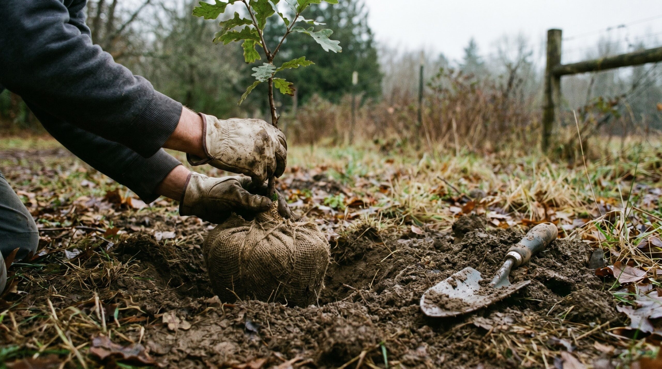 hands planting a young sapling as a memorial tree gift