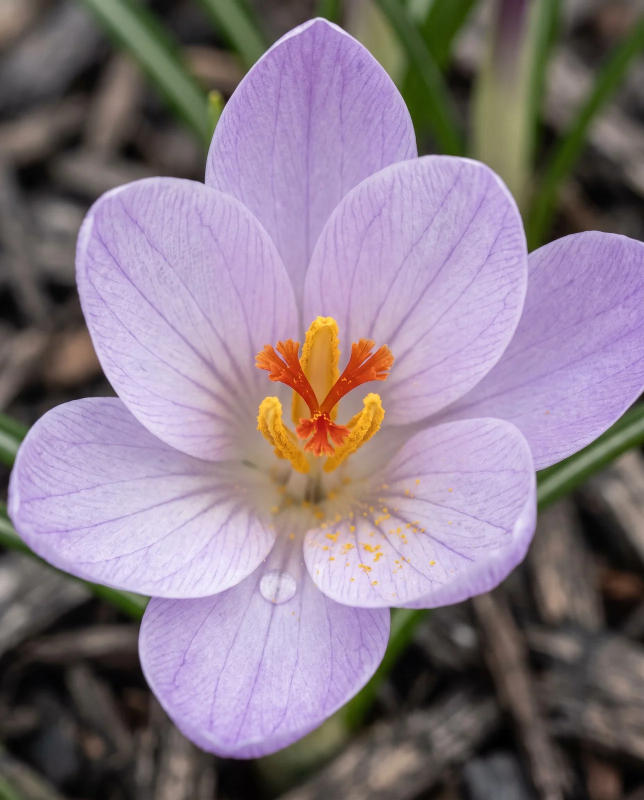 Extreme macro of open crocus flower showing stamens and central pistil