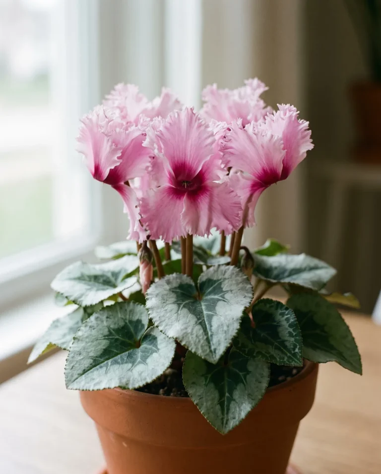 Cyclamen with fringed ruffled petal edges in two-tone pink
