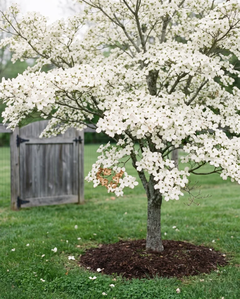 Cloud 9 dogwood covered in overlapping white bracts so dense the branches are hidden
