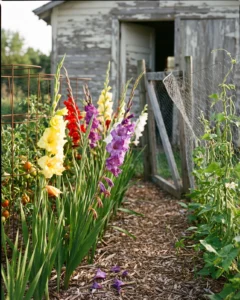 gladiolus gallery vegetable bed row tomatoes