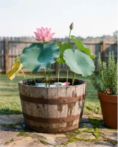 lotus gallery half barrel patio bloom