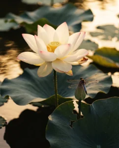 lotus gallery white flower evening pond