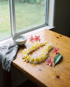 plumeria gallery lei flowers table