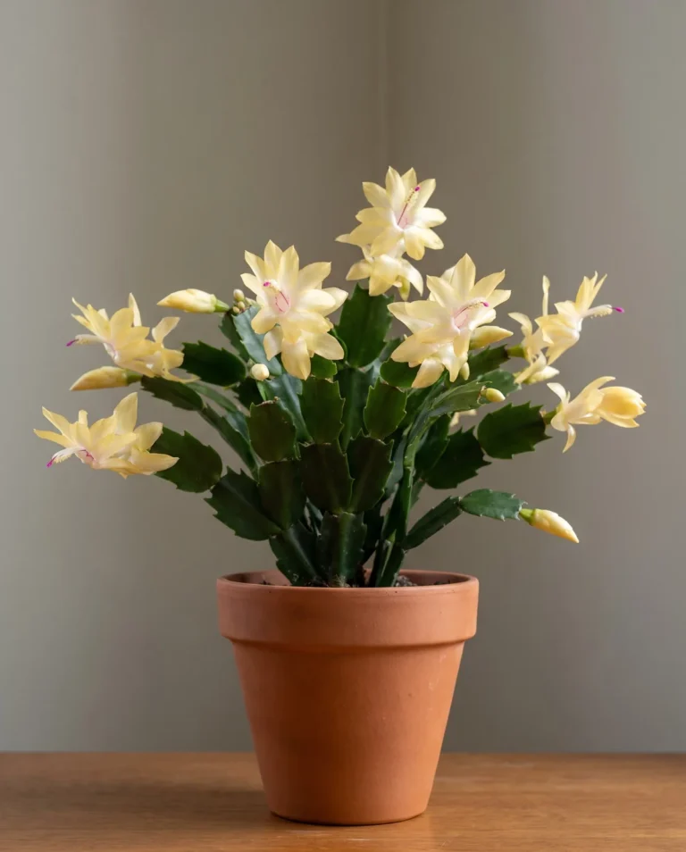 Pale yellow Gold Charm holiday cactus flower cluster