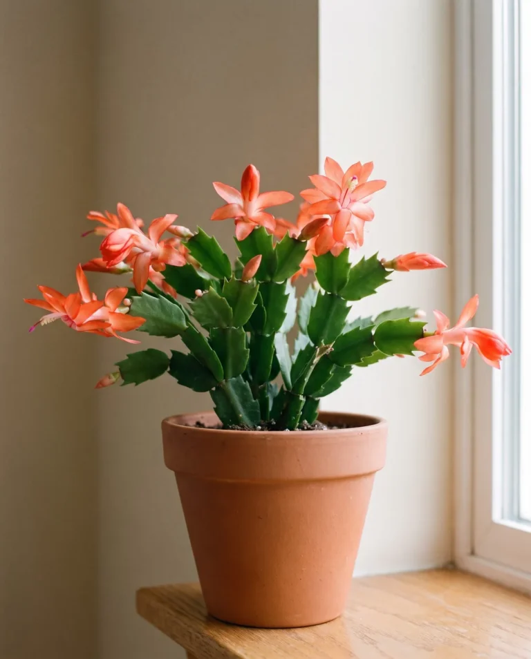 Salmon-orange Peach Parfait holiday cactus in bloom