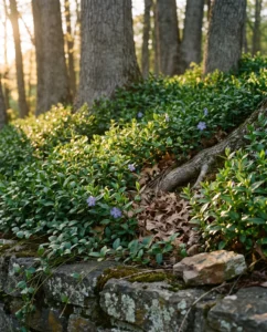 vinca gallery periwinkle slope under trees evening