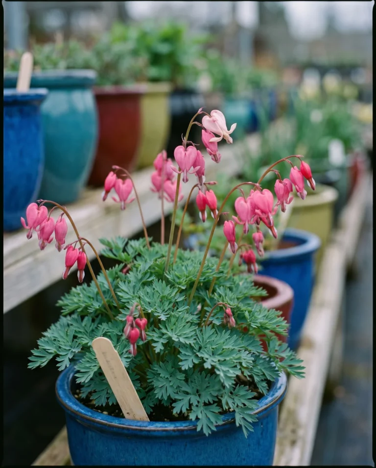 'King of Hearts', a compact hybrid of three species, in a nursery display container in Eugene, Oregon