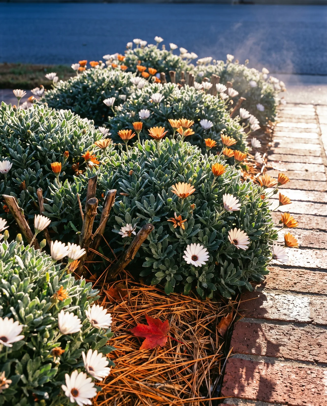 The same planting in mid-October, cut back in midsummer and covered again in flower on a cool clear morning