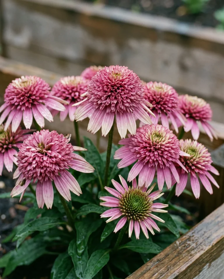 A 4D series African daisy with double rose-purple heads whose centres are packed with short quilled petals